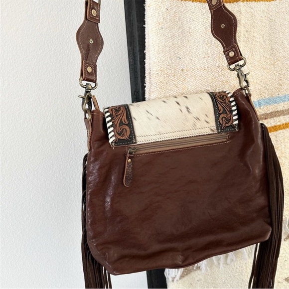 NWT Myra Bag Rustic Brown and White Leather Cowhide Crossbody - Picture 2 of 4